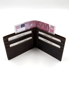 Мъжки портфейл от естествена кожа в тъмнокафяво POLO