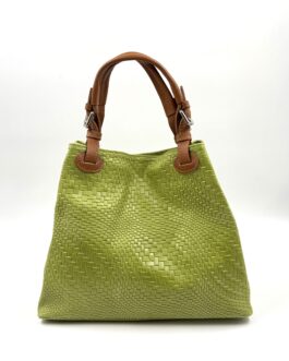 Дамска чанта от естествена кожа в зелен цвят 0195-1