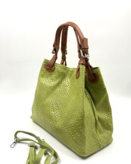 Дамска чанта от естествена кожа в зелен цвят 0195-1