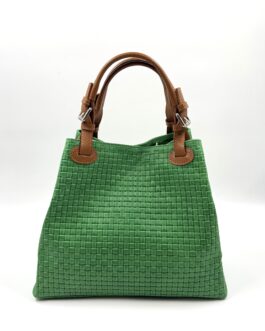Дамска чанта от естествена кожа в зелен цвят 0195-2