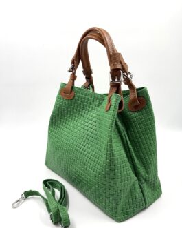 Дамска чанта от естествена кожа в зелен цвят 0195-2