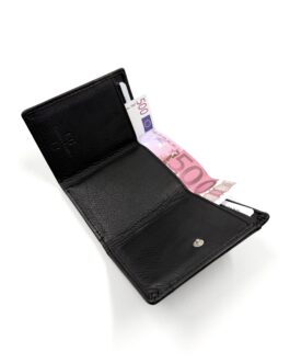 Малък дамски портфейл от естествена кожа в черно 407