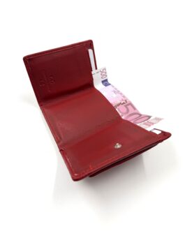 Малък дамски портфейл от естествена кожа в червено 407