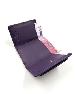 Малък дамски портфейл от естествена кожа в лилаво 407