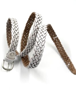 Марокански плетен колан от естествена кожа в бяло 017