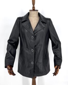 Дамско класическо сако от естествена агнешка кожа в черно