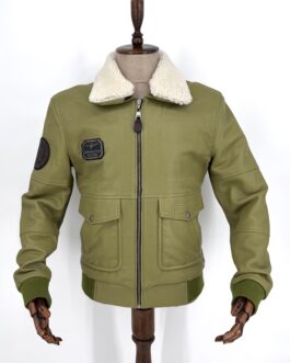 Пилотско яке от естествена кожа в зелено