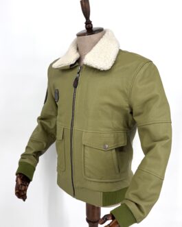 Пилотско яке от естествена кожа в зелено