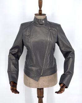 Дамско яке от естествена агнешка кожа в тъмносиво 079