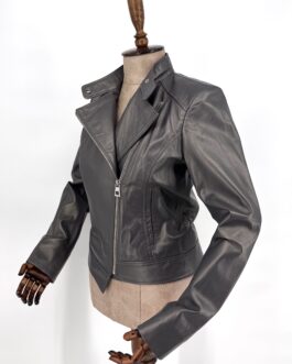 Дамско яке от естествена агнешка кожа в тъмносиво 079