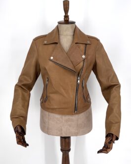 Дамско яке от естествена агнешка кожа в кафяво 084