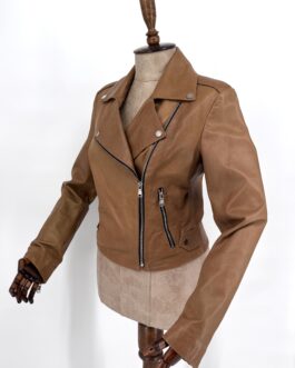 Дамско яке от естествена агнешка кожа в кафяво 084
