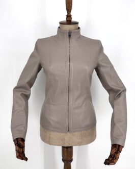Дамско яке от естествена кожа в сиво 077