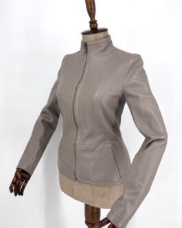 Дамско яке от естествена кожа в сиво 077