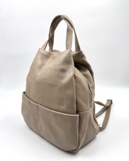 Дамска чанта- раница от естествена кожа в бежово 4343