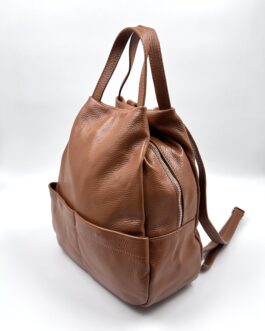 Дамска чанта- раница от естествена кожа в цвят тиква 4343