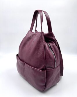 Дамска чанта- раница от естествена кожа в цвят вишна 4343
