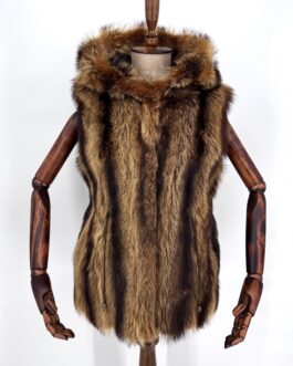 Дамски елек с качулка от естествен косъм на лисица 099