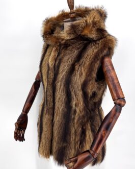 Дамски елек с качулка от естествен косъм на лисица 099