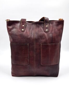 Голяма дамска чанта от естествена кожа в кафяво 344