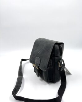 Мъжка малка чанта през рамо от естествена кожа Хънтър в черно 773