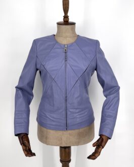Дамско яке от естествена кожа в светло лилаво