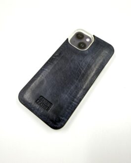 Кейс за Iphone 14 от естествена кожа в тъмносиньо