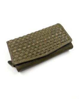 Голям дамски портфейл от естествена прана кожа в зелено 0529