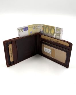 Малък мъжки портфейл от естествена маслена кожа в кафяво 11-600