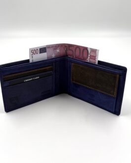Мъжки портфейл от естествена кожа Хънтър в синьо и кафяво 10-985
