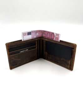 Мъжки портфейл от естествена кожа Хънтър в кафяво и черно 10-985
