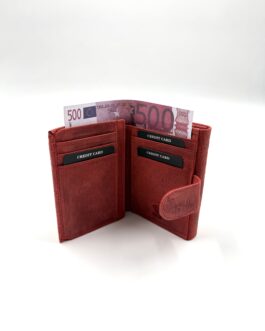 Компактен дамски портфейл на цветя от естествена кожа в червено 10-643