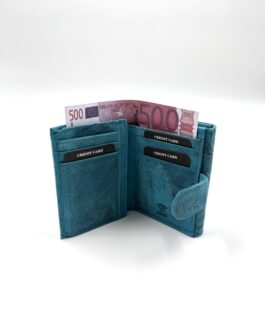 Компактен дамски портфейл на цветя от естествена кожа в зелено 10-643