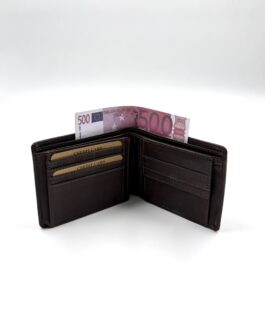 Мъжки портфейл от естествена прана кожа в тъмнокафяво 14-703