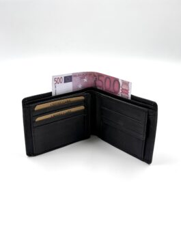 Мъжки портфейл от естествена прана кожа в черно 14-703