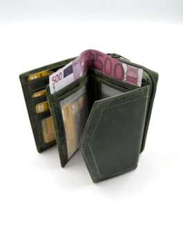 Дамски портфейл от естествена хънтър кожа в зелено 5013
