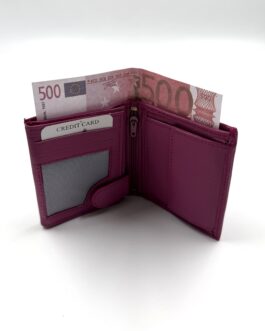 Малък дамски портфейл от естествена кожа в цвят фуксия 17F