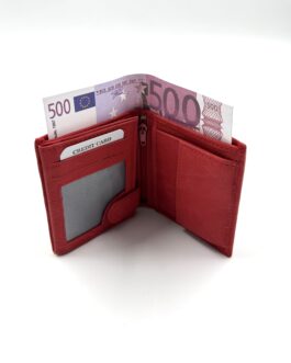 Малък дамски портфейл от естествена кожа в червено 17F